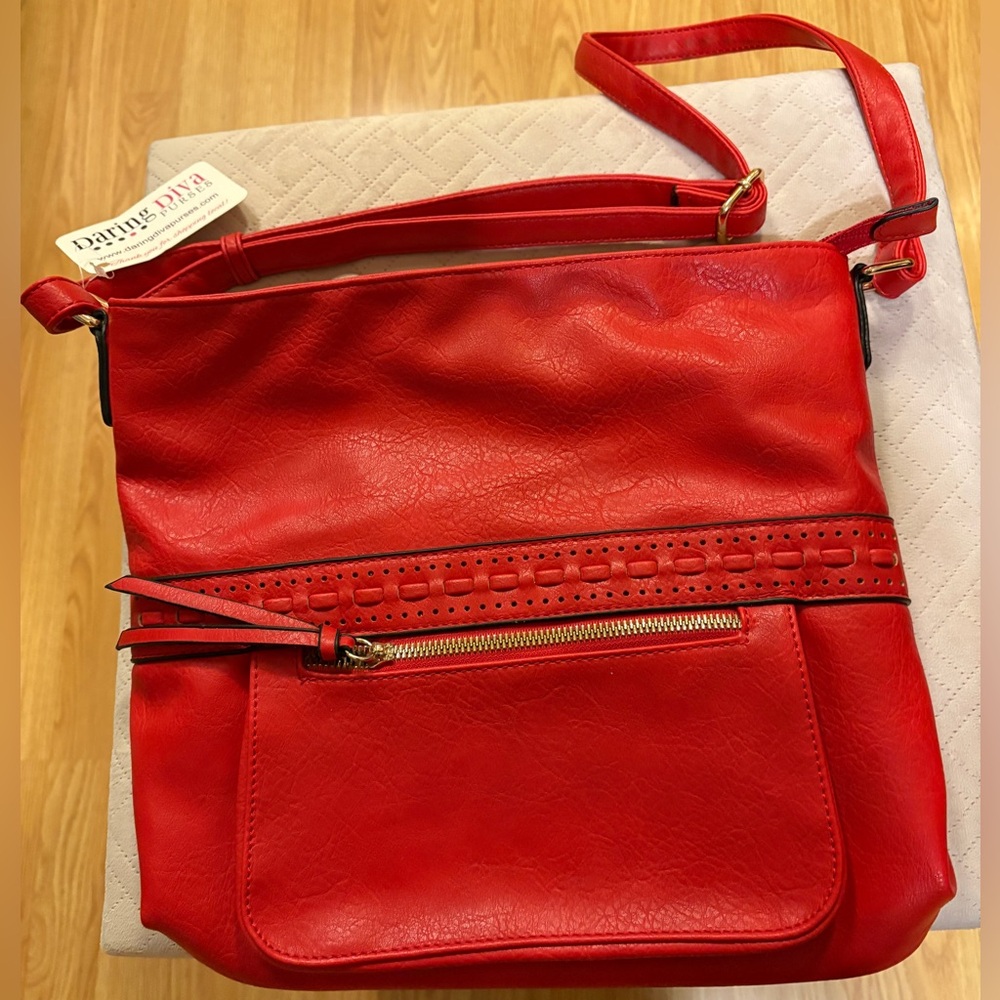 Daring Diva red whipstitch pocket crossbody bag/purse - NWT